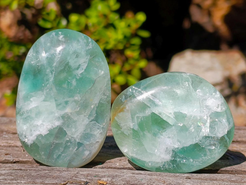 Polished Watermelon Fluorite Palm Stones x 12 From Uis, Namibia - Toprock Gemstones and Minerals 