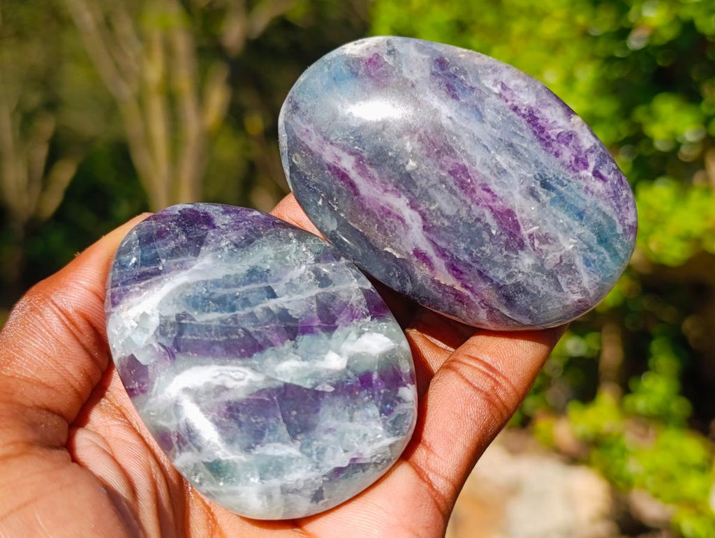Polished Watermelon Fluorite Palm Stones x 12 From Uis, Namibia - Toprock Gemstones and Minerals 