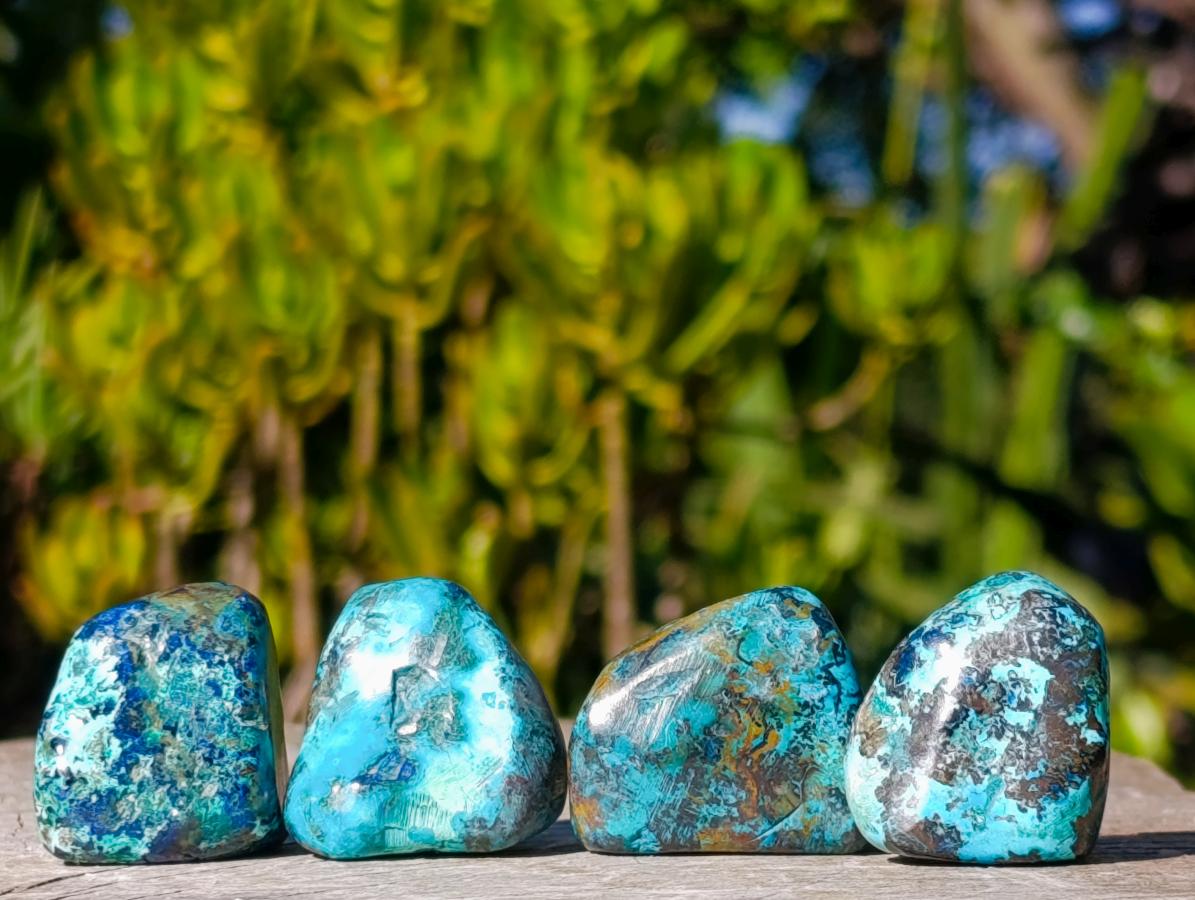 Polished Shattuckite Free Forms with Chrysocolla Azurite and Malachite x 35 From Congo - Toprock Gemstones and Minerals 