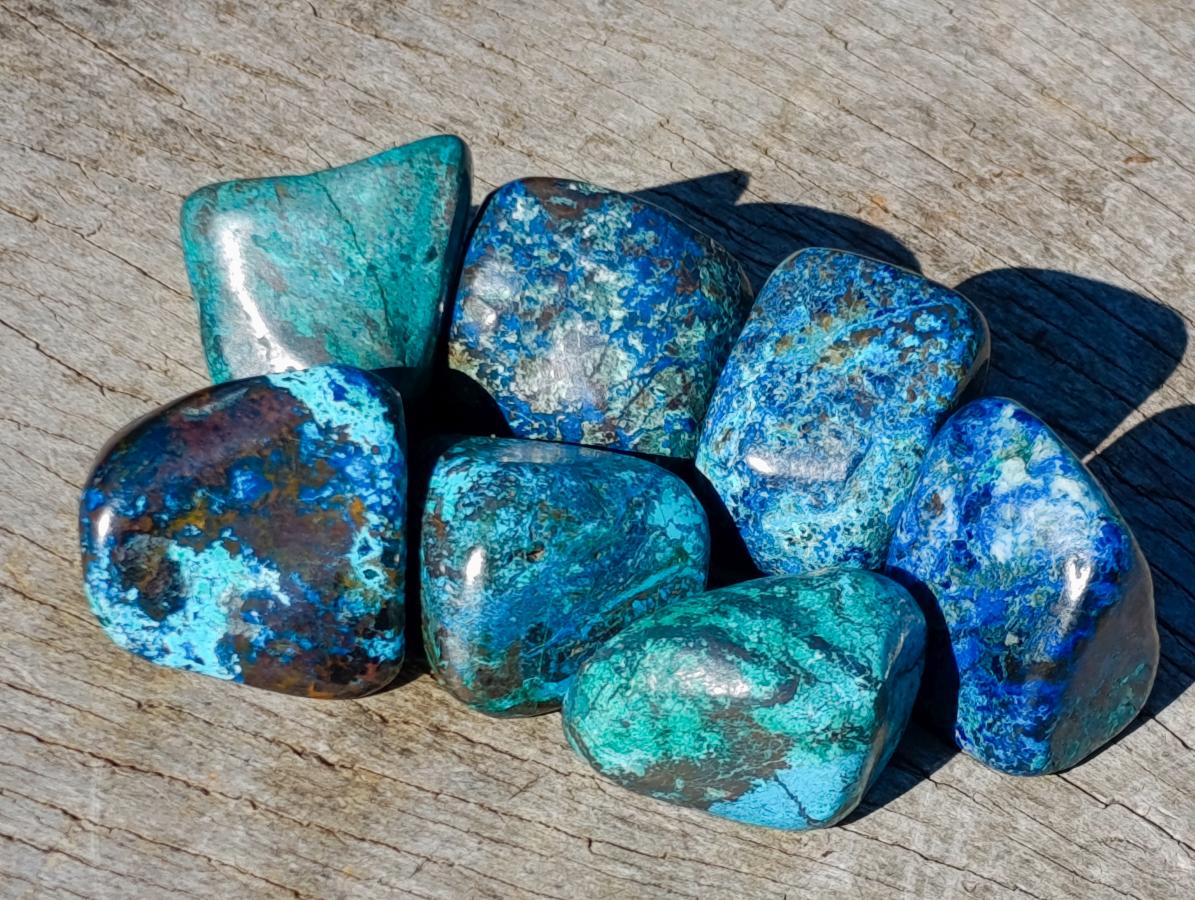 Polished Shattuckite Free Forms with Chrysocolla Azurite and Malachite x 35 From Congo - Toprock Gemstones and Minerals 