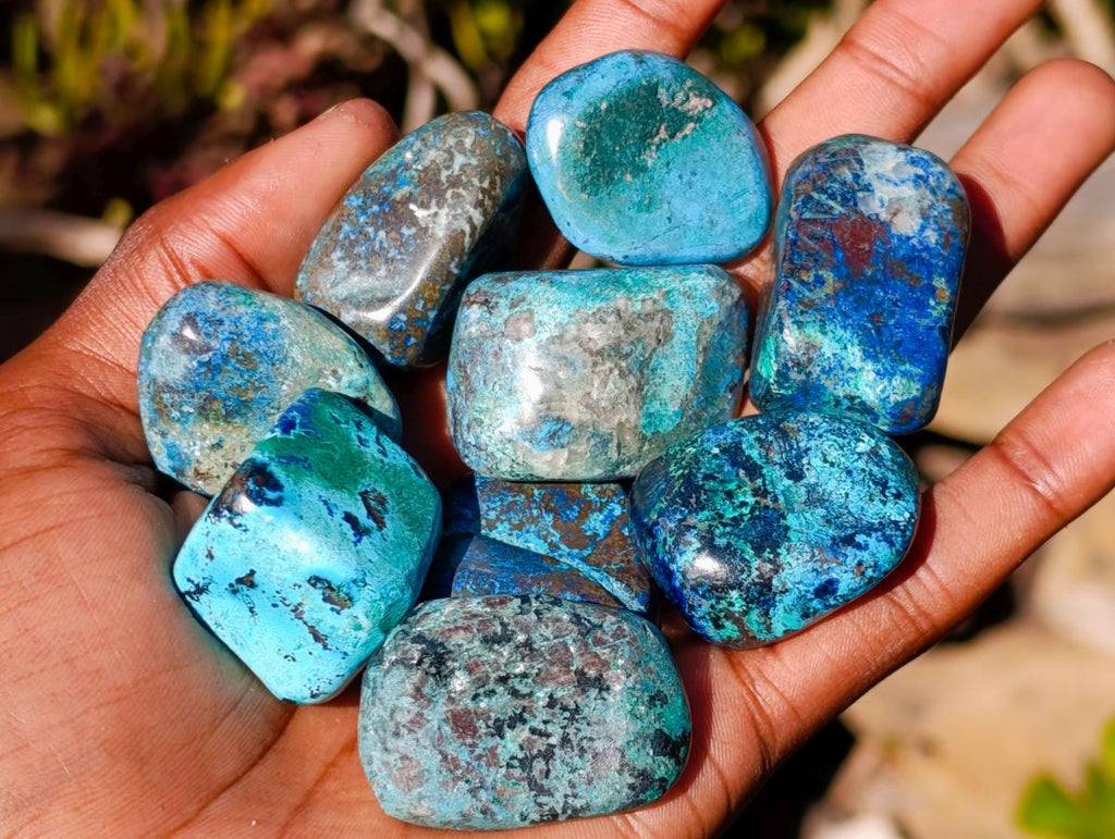 Polished Shattuckite Free Forms with Chrysocolla Azurite and Malachite x 35 From Congo - Toprock Gemstones and Minerals 