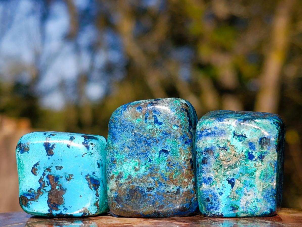 Polished Shattuckite Free Forms with Chrysocolla Azurite and Malachite x 35 From Congo - Toprock Gemstones and Minerals 