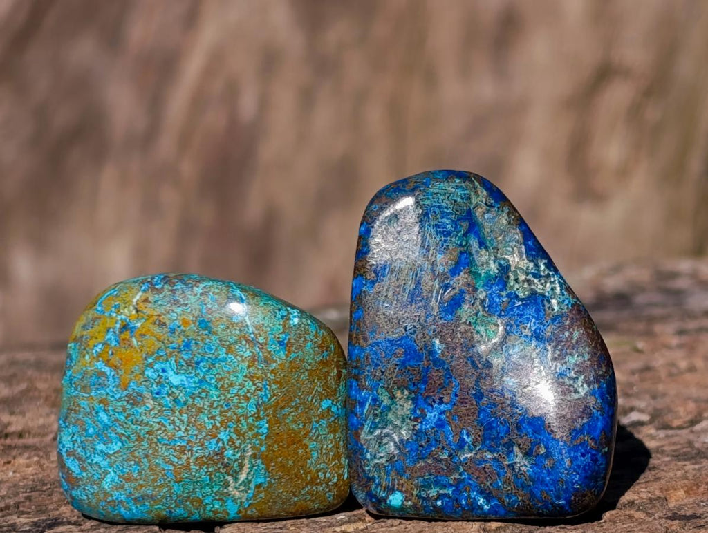 Polished Shattuckite Free Forms with Chrysocolla Azurite and Malachite x 35 From Congo - Toprock Gemstones and Minerals 