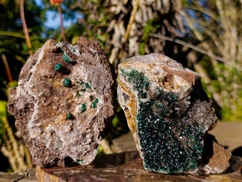 Natural Cabinet Size Malachite Specimens with Quartz on Dolomite Matrix x 2 From Mindingi Mine, Kambove, Congo - Toprock Gemstones and Minerals 