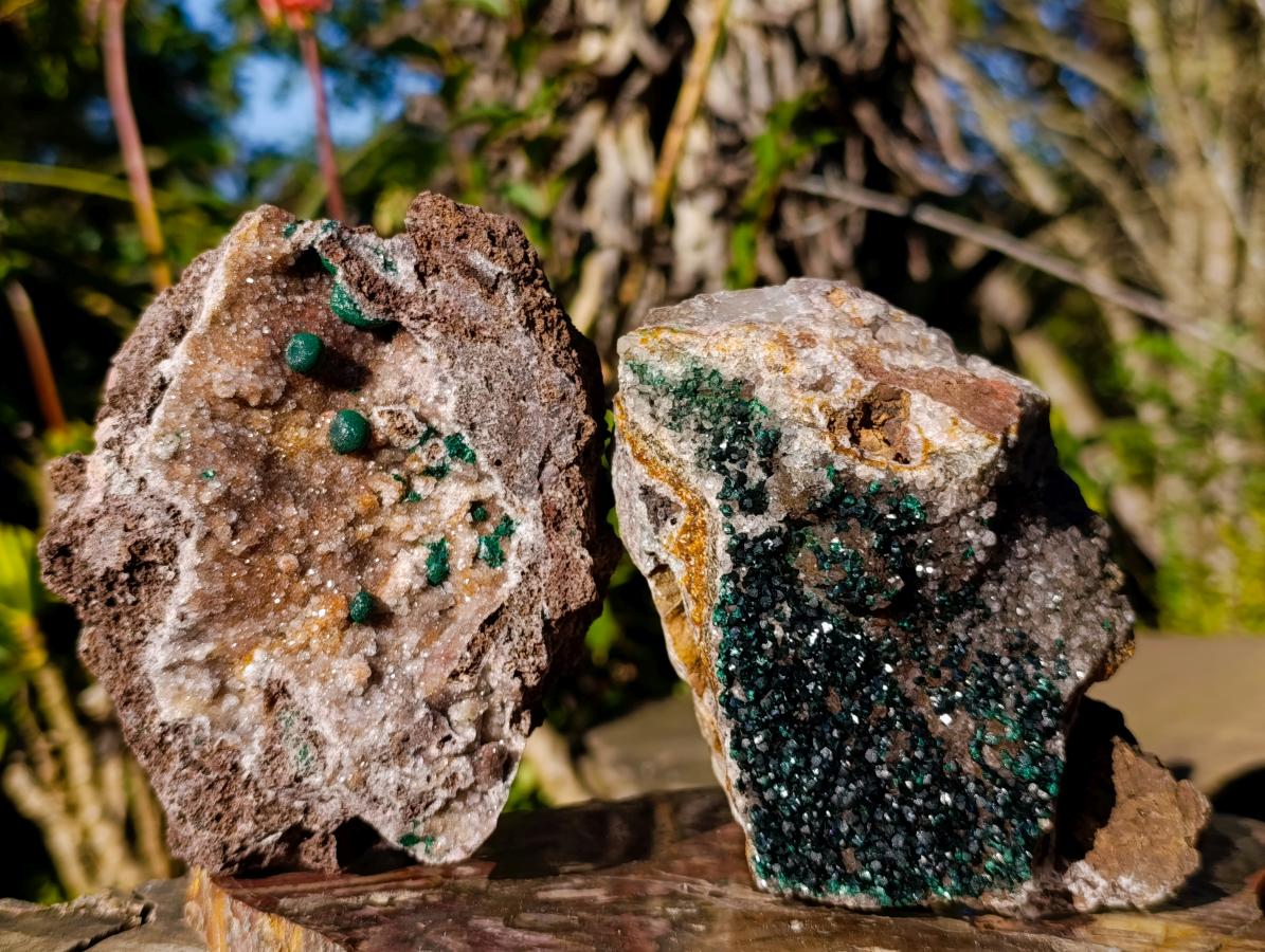 Natural Cabinet Size Malachite Specimens with Quartz on Dolomite Matrix x 2 From Mindingi Mine, Kambove, Congo - Toprock Gemstones and Minerals 