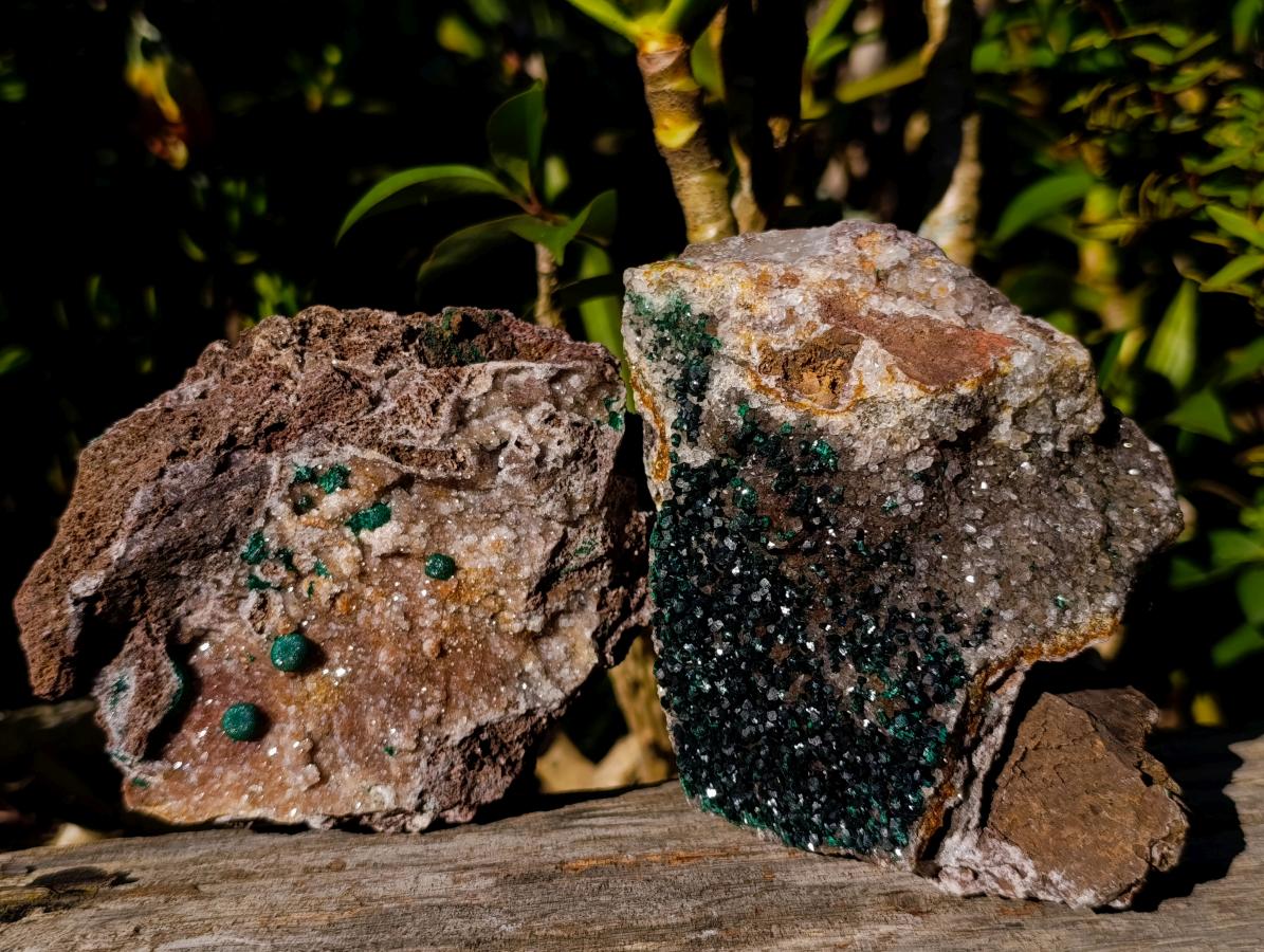 Natural Cabinet Size Malachite Specimens with Quartz on Dolomite Matrix x 2 From Mindingi Mine, Kambove, Congo - Toprock Gemstones and Minerals 