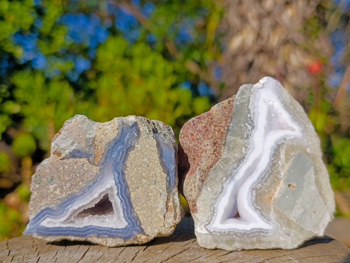 Polished On One Side Blue Lace Agate Geodes x 6 From Nsanje, Malawi - Toprock Gemstones and Minerals 