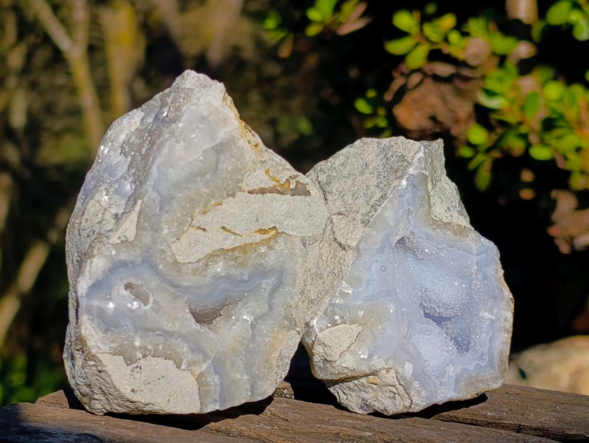 Polished On One Side Blue Lace Agate Geodes x 6 From Nsanje, Malawi - Toprock Gemstones and Minerals 