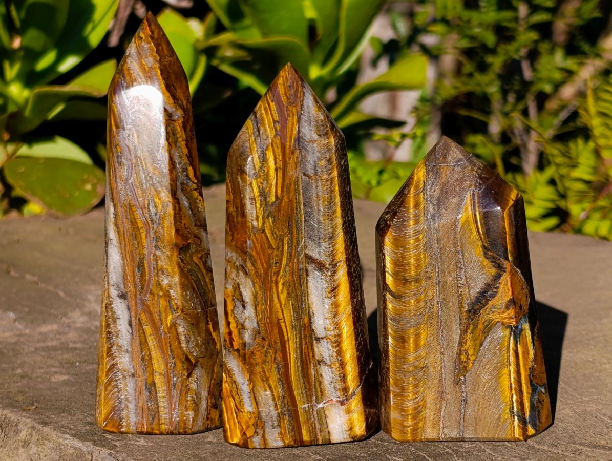 Polished Golden Tigers Eye Display and Double Terminated Crystals x 6 From Prieska, South Africa - Toprock Gemstones and Minerals 