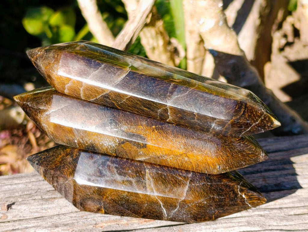 Polished Golden Tigers Eye Display and Double Terminated Crystals x 6 From Prieska, South Africa - Toprock Gemstones and Minerals 