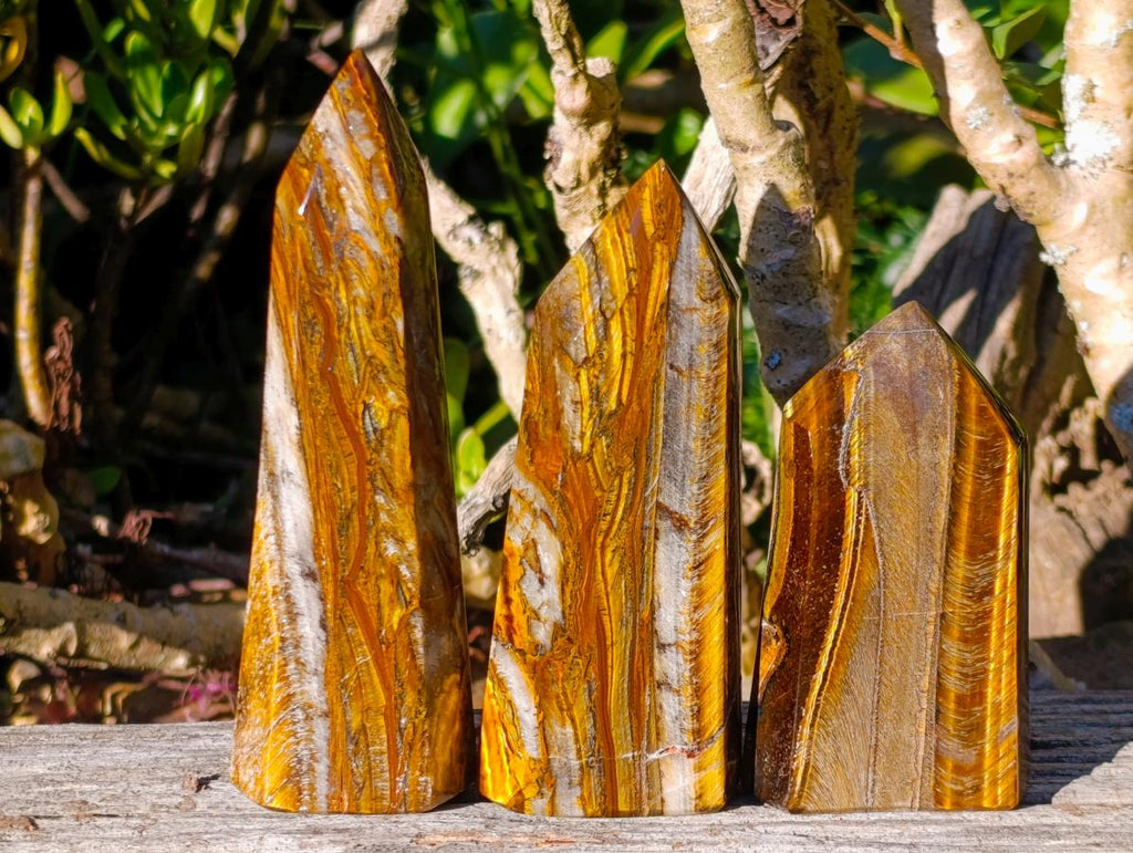 Polished Golden Tigers Eye Display and Double Terminated Crystals x 6 From Prieska, South Africa - Toprock Gemstones and Minerals 
