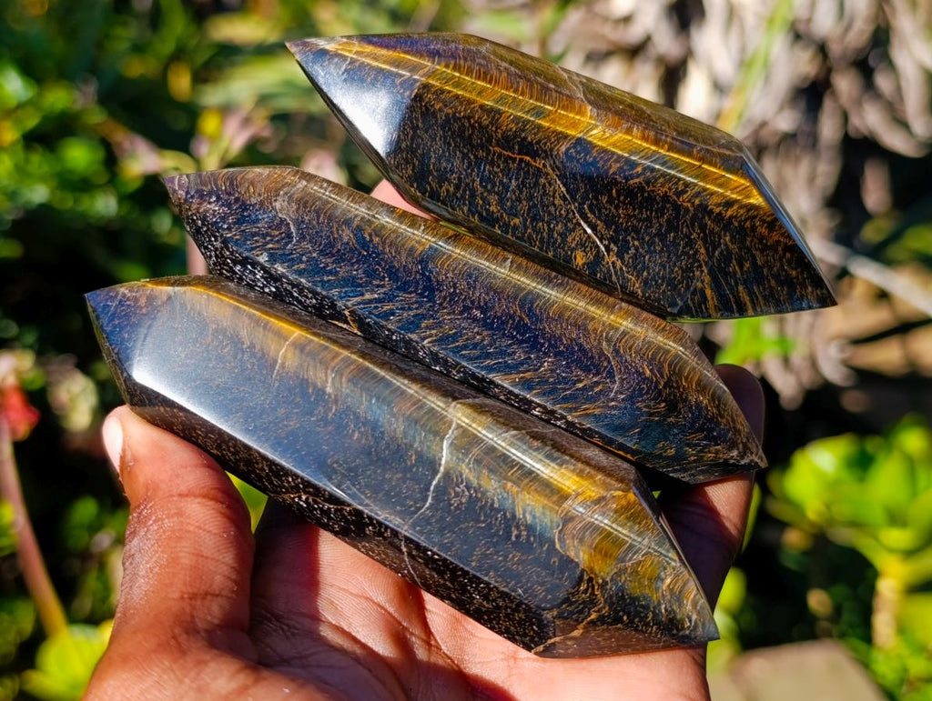 Polished Golden Tigers Eye Display and Double Terminated Crystals x 6 From Prieska, South Africa - Toprock Gemstones and Minerals 