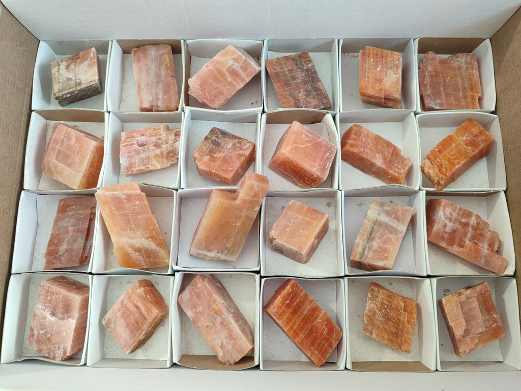 Natural Rhombohedral Sunset Orange Calcite Specimens x 24 From Spitzkop, Namibia - Toprock Gemstones and Minerals 
