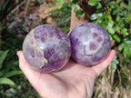 Polished Large Chevron Amethyst Spheres with Wooden Stands x 2 From Madagascar - Toprock Gemstones and Minerals 