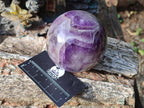 Polished Large Chevron Amethyst Spheres with Wooden Stands x 2 From Madagascar - Toprock Gemstones and Minerals 