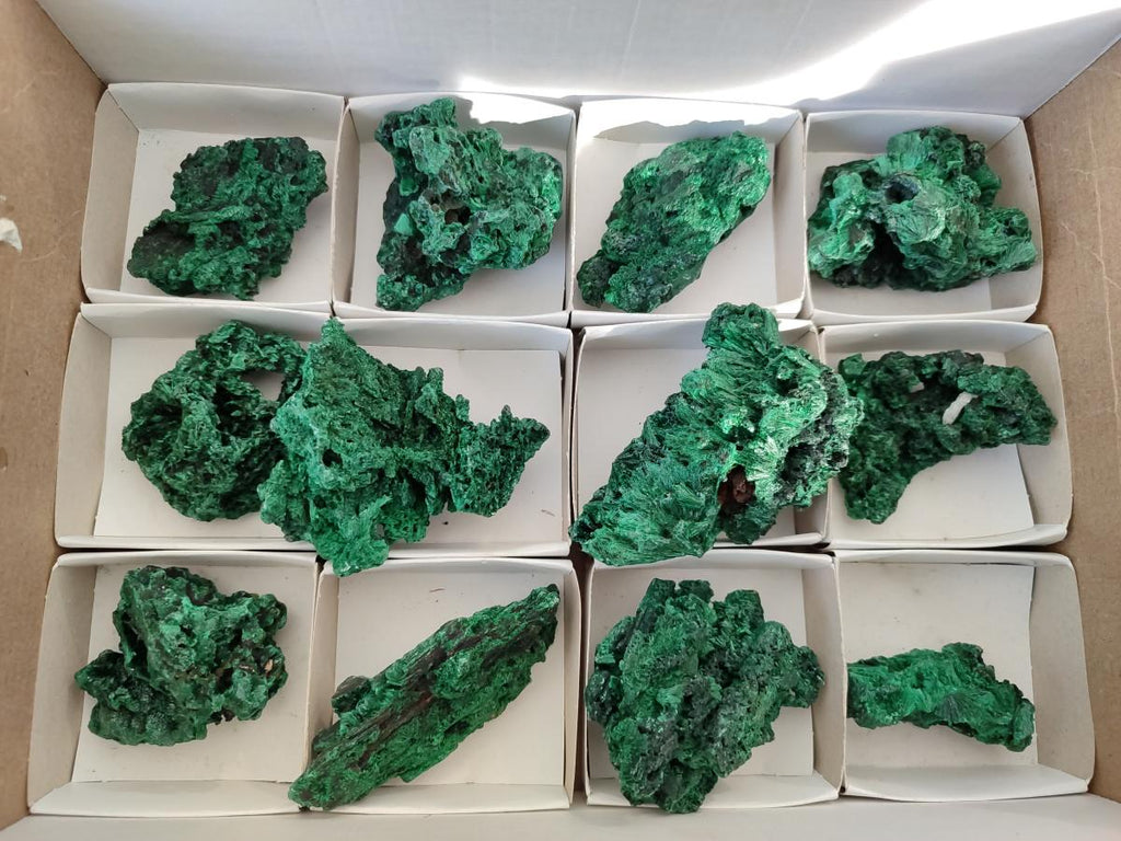Natural Silky Malachite Specimens x 12 From Kasompe, Congo - Toprock Gemstones and Minerals 