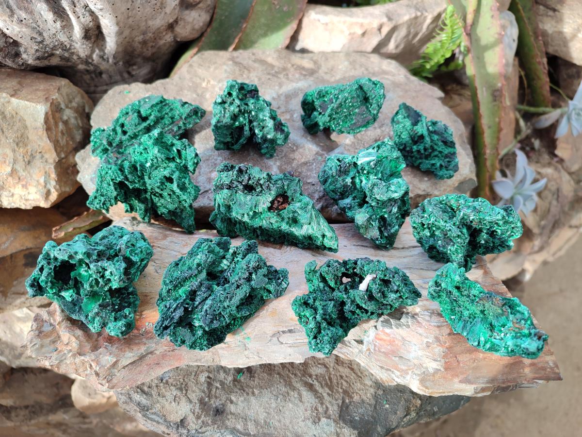 Natural Silky Malachite Specimens x 12 From Kasompe, Congo - Toprock Gemstones and Minerals 
