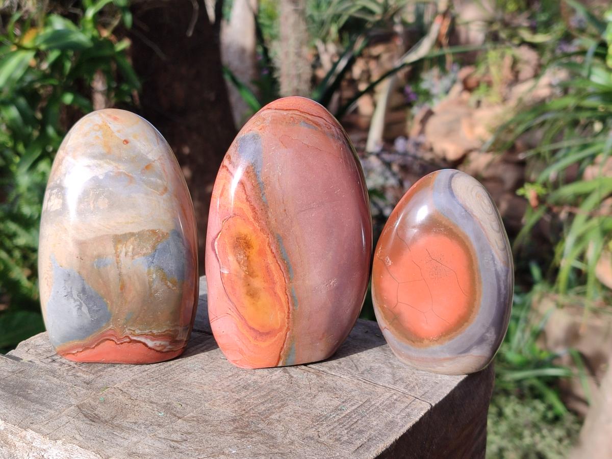 Polished Polychrome Jasper Standing Display Pieces x 3 From NW Coast, Madagascar - Toprock Gemstones and Minerals 