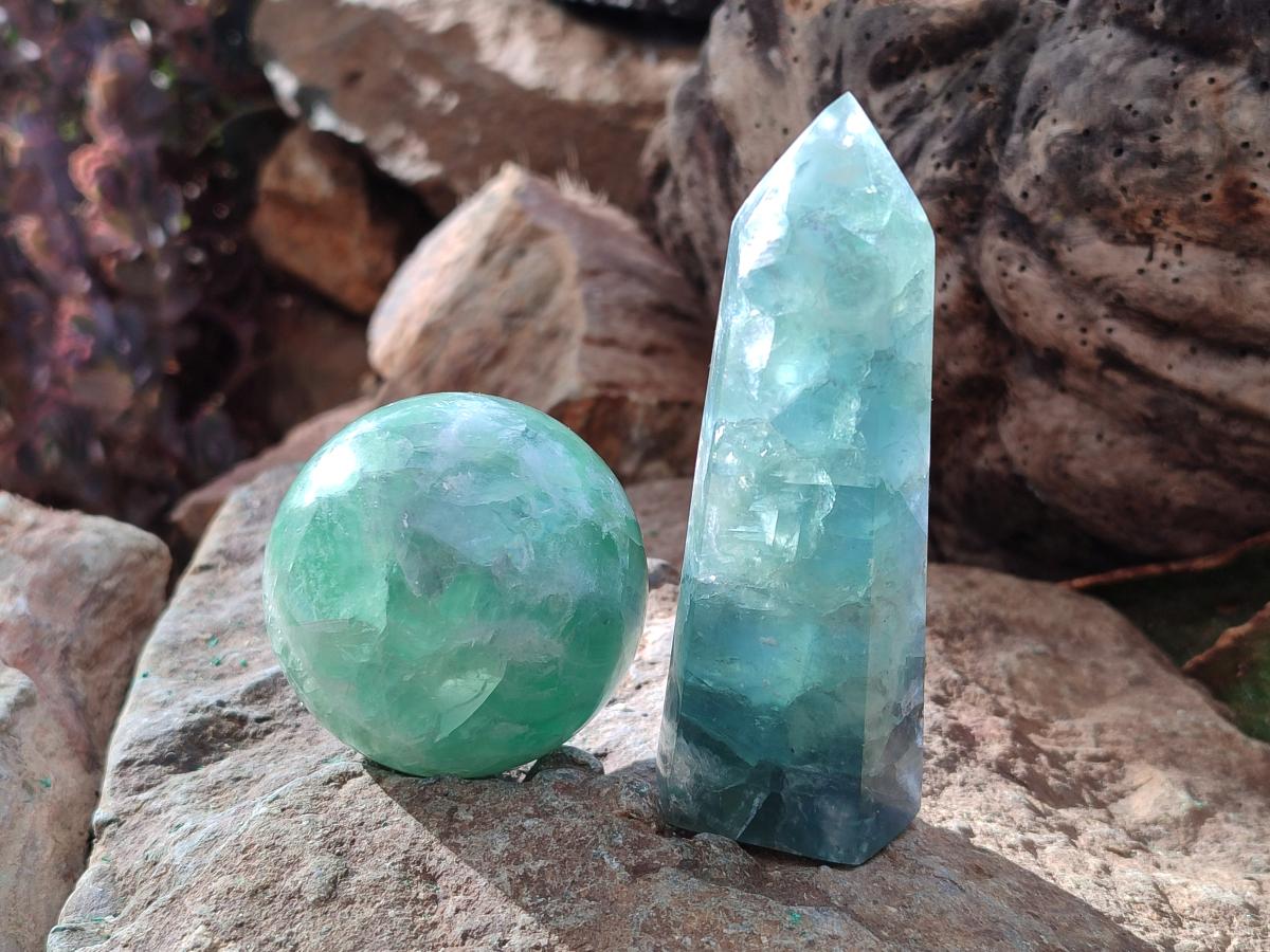 Polished Mix of Watermelon Fluorite Pieces x 6 From Uis, Namibia - Toprock Gemstones and Minerals 