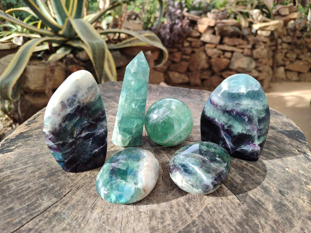 Polished Mix of Watermelon Fluorite Pieces x 6 From Uis, Namibia - Toprock Gemstones and Minerals 