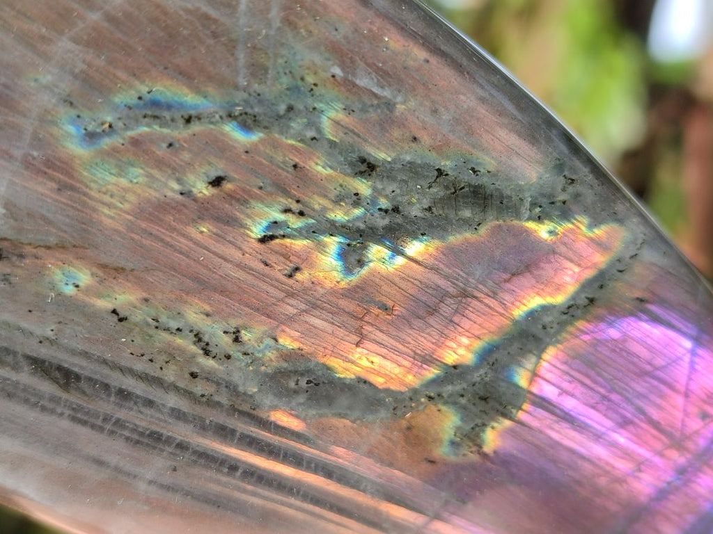 Polished Rare Purple Sunset Flash Labradorite Standing Display Piece x 2 From Madagascar - Toprock Gemstones and Minerals 