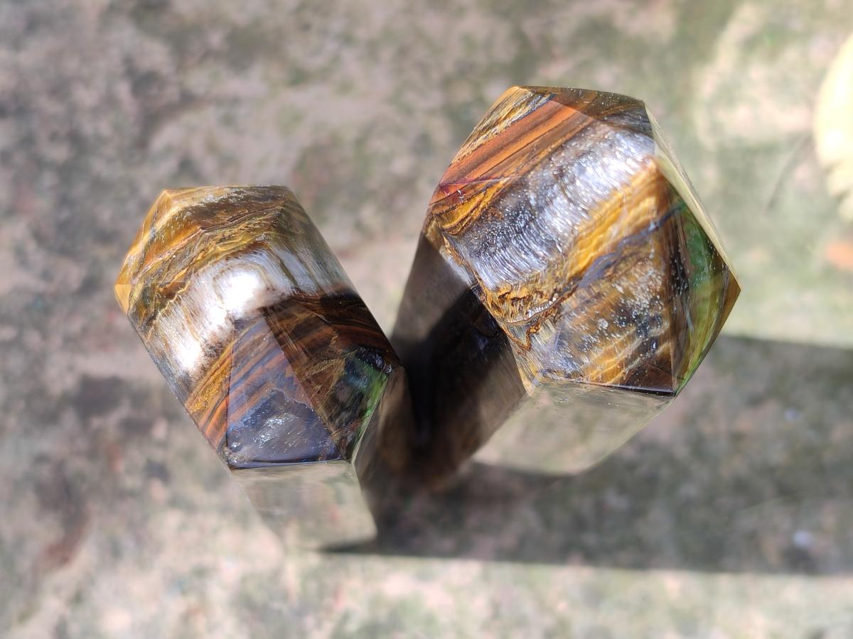 Polished Large Golden Tigers Eye Display Crystals x 2 From Prieska, South Africa - Toprock Gemstones and Minerals 