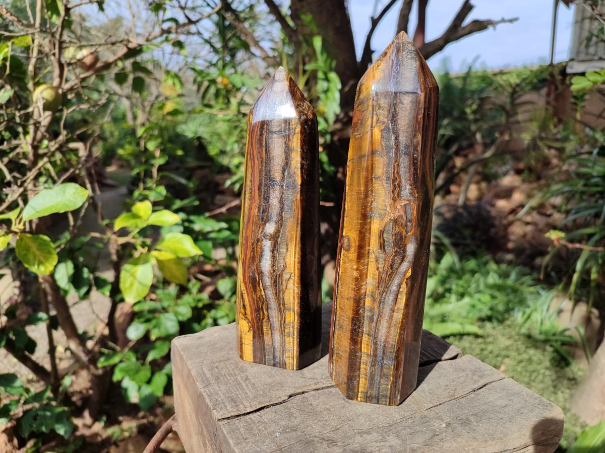 Polished Large Golden Tigers Eye Display Crystals x 2 From Prieska, South Africa - Toprock Gemstones and Minerals 