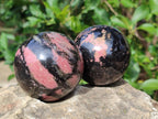 Polished Rhodonite Gemstone Spheres x 2 From Ambindavato, Madagascar - Toprock Gemstones and Minerals 