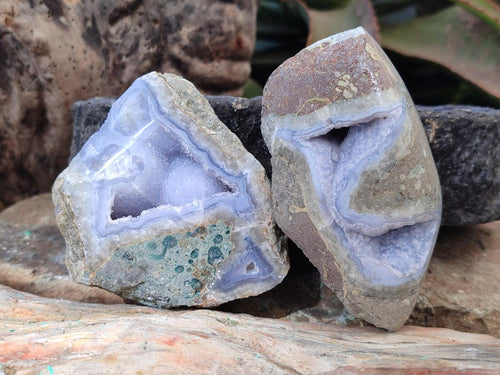Polished On One Side Blue Lace Agate Geodes x 6 From Nsanje, Malawi - Toprock Gemstones and Minerals 