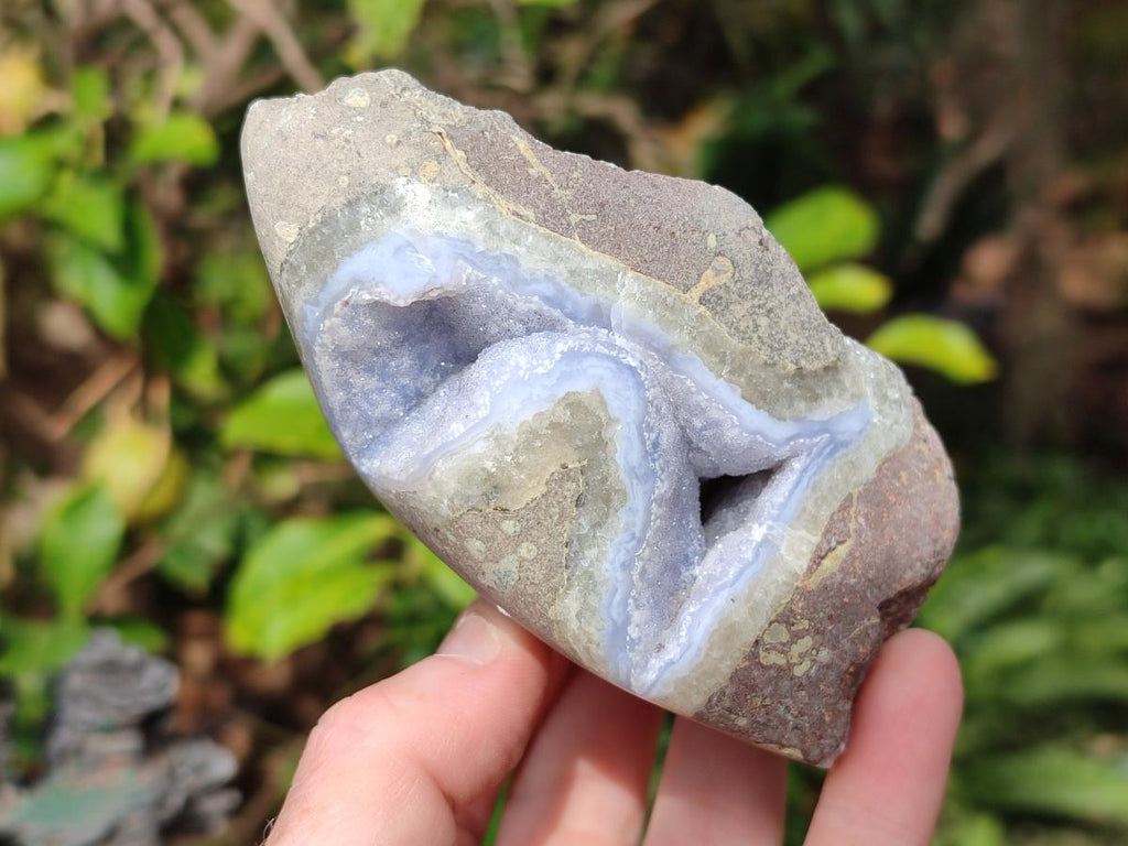 Polished On One Side Blue Lace Agate Geodes x 6 From Nsanje, Malawi - Toprock Gemstones and Minerals 