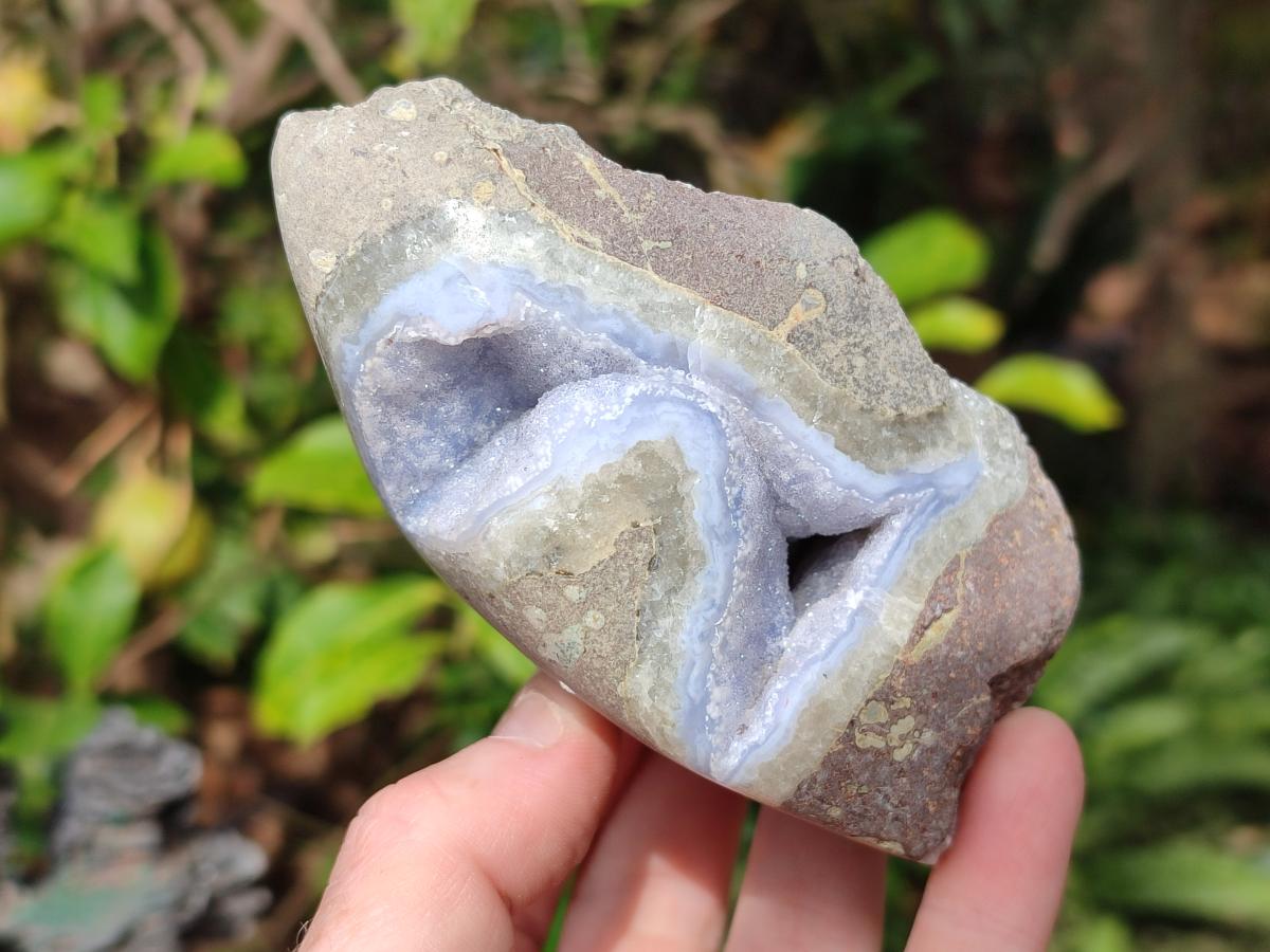 Polished On One Side Blue Lace Agate Geodes x 6 From Nsanje, Malawi - Toprock Gemstones and Minerals 
