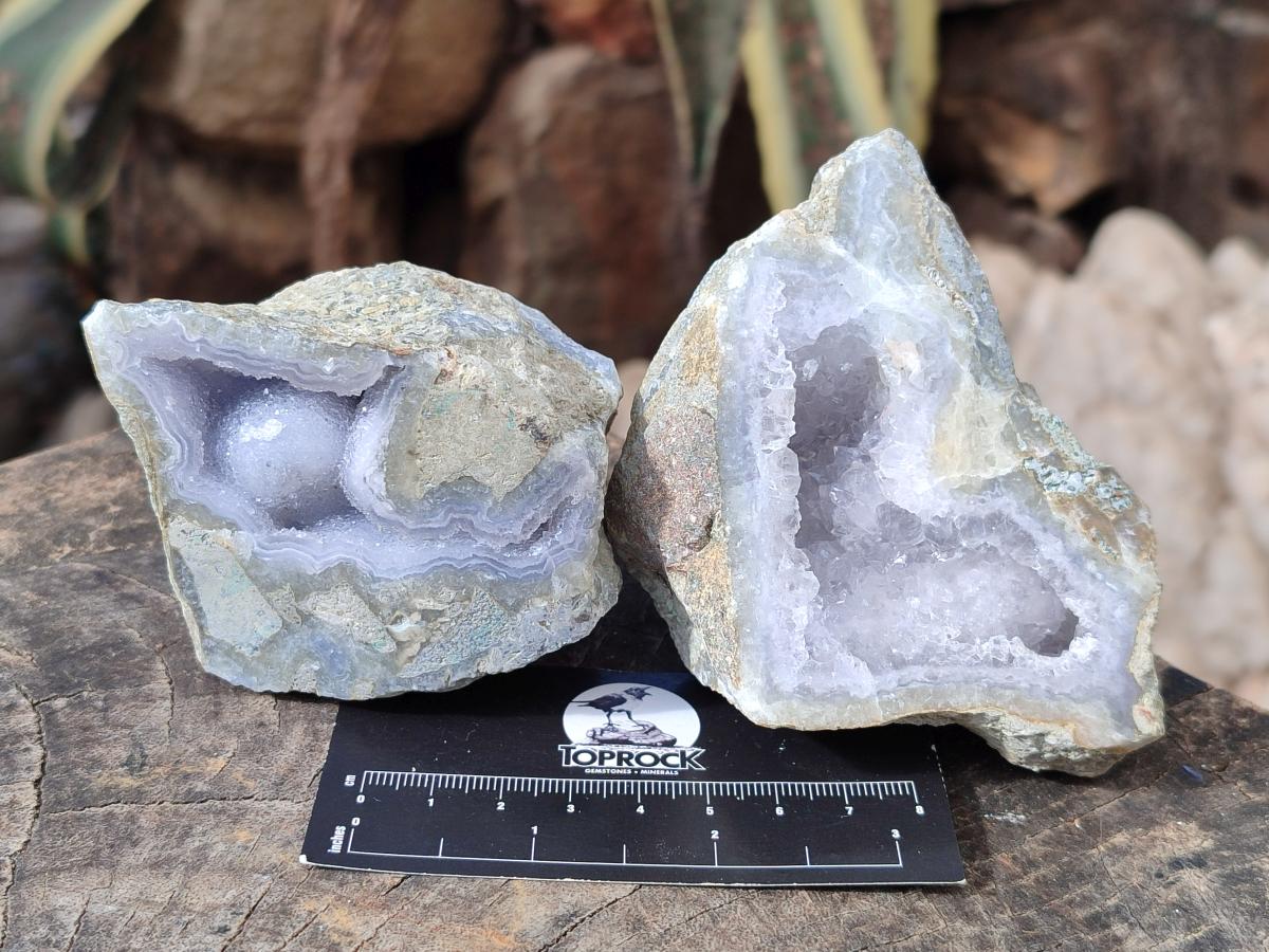 Polished On One Side Blue Lace Agate Geodes x 6 From Nsanje, Malawi - Toprock Gemstones and Minerals 