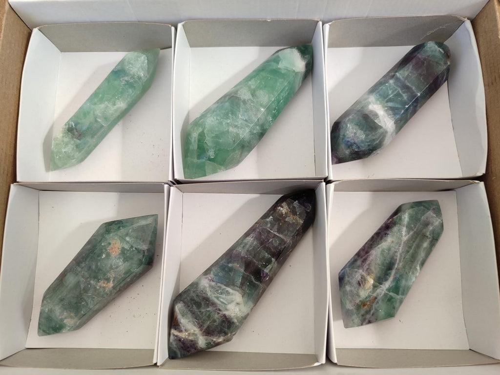 Polished Watermelon Fluorite Double Terminated Crystals x 6 From Uis, Namibia - Toprock Gemstones and Minerals 