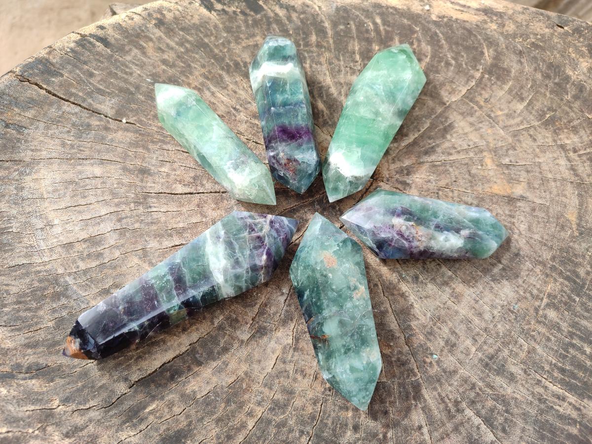 Polished Watermelon Fluorite Double Terminated Crystals x 6 From Uis, Namibia - Toprock Gemstones and Minerals 