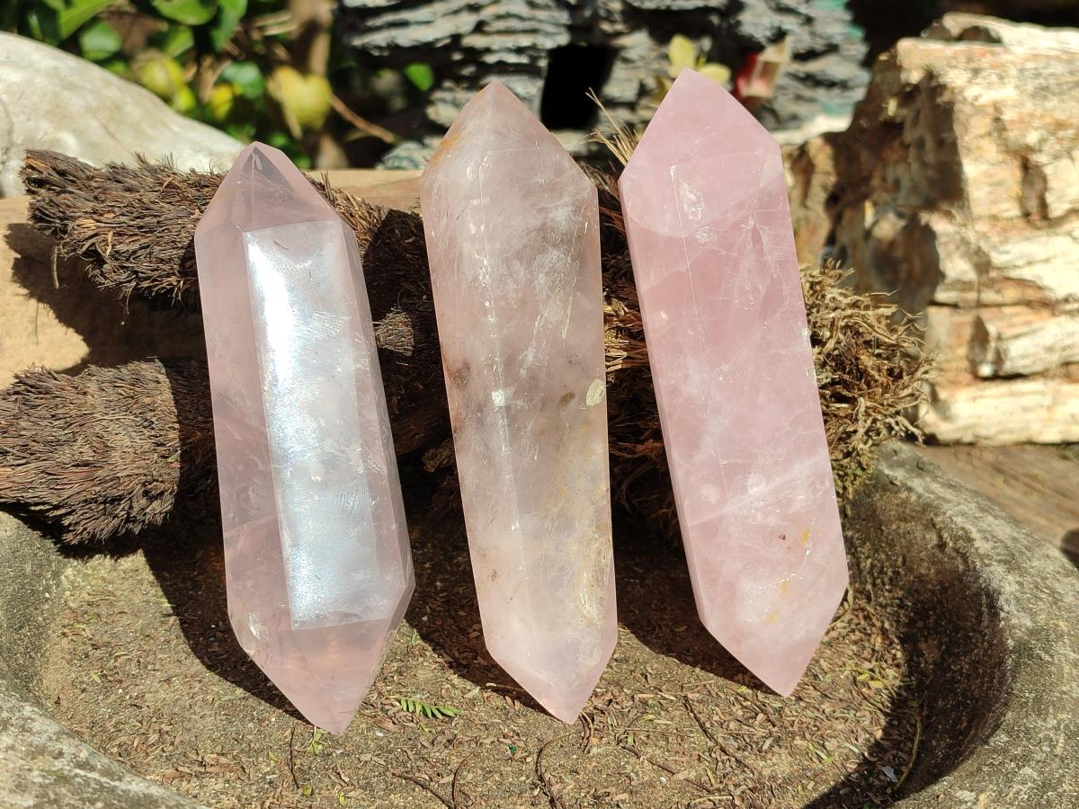 Polished Double Terminated Gemmy Rose Quartz Crystals x 6 From Madagascar - Toprock Gemstones and Minerals 