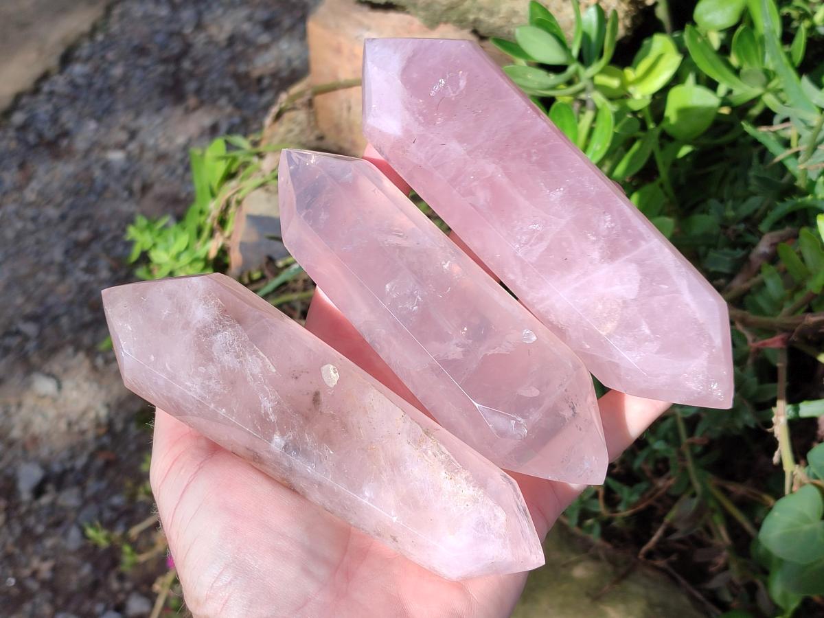 Polished Double Terminated Gemmy Rose Quartz Crystals x 6 From Madagascar - Toprock Gemstones and Minerals 