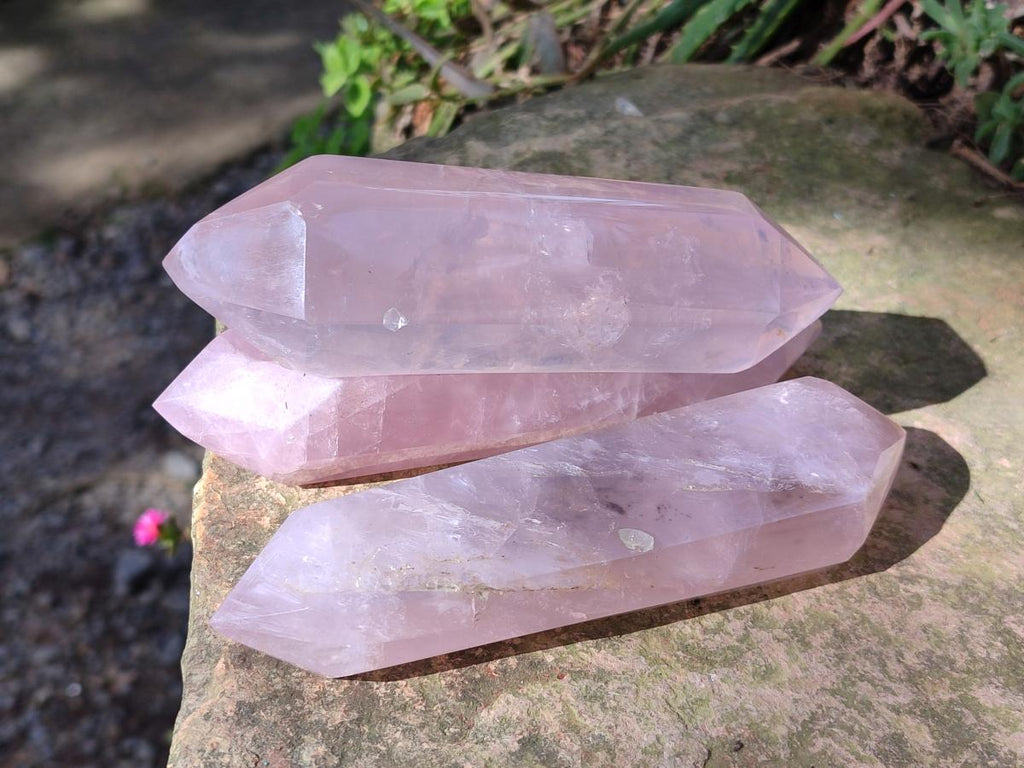 Polished Double Terminated Gemmy Rose Quartz Crystals x 6 From Madagascar - Toprock Gemstones and Minerals 