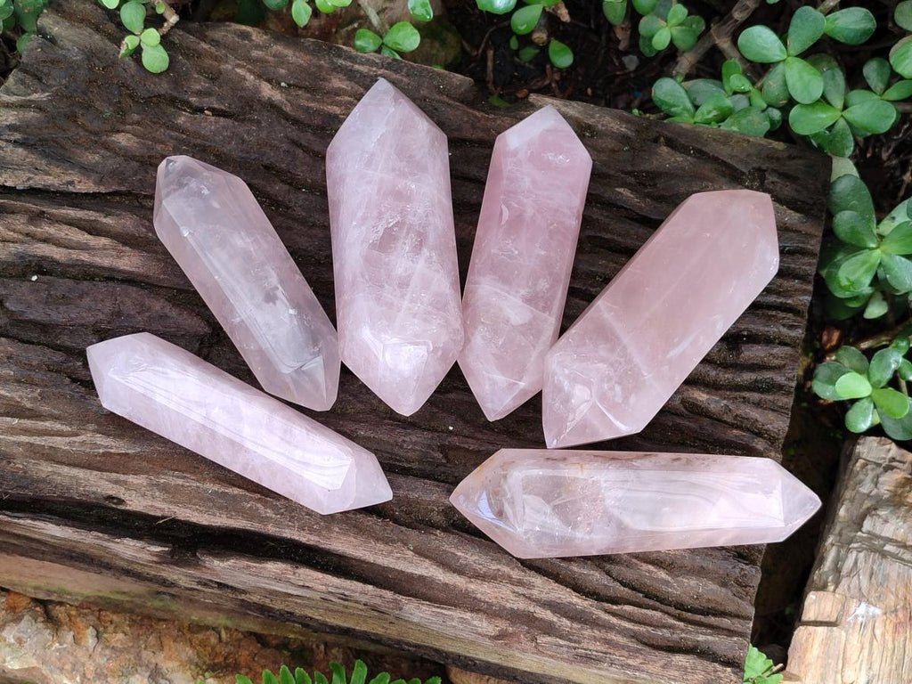 Polished Double Terminated Gemmy Rose Quartz Crystals x 6 From Madagascar - Toprock Gemstones and Minerals 