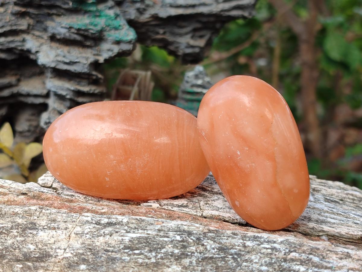 Polished Orange Twist Calcite Galets x 12 From Maevantanana, Madagascar - Toprock Gemstones and Minerals 