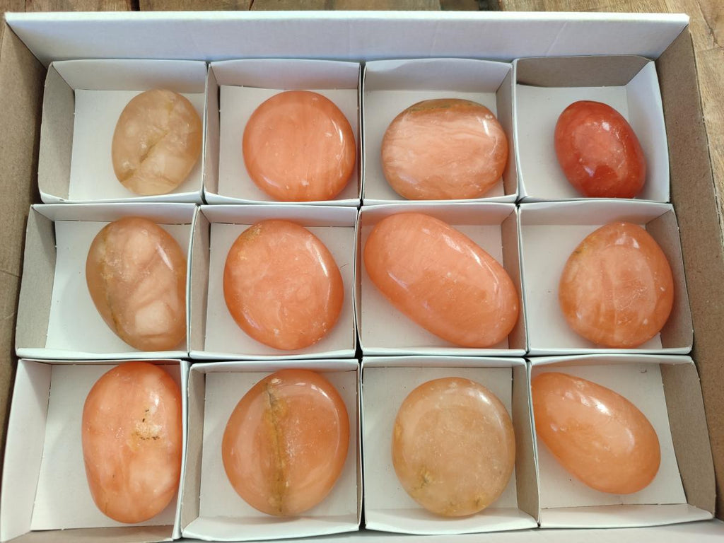 Polished Orange Twist Calcite Galets x 12 From Maevantanana, Madagascar - Toprock Gemstones and Minerals 