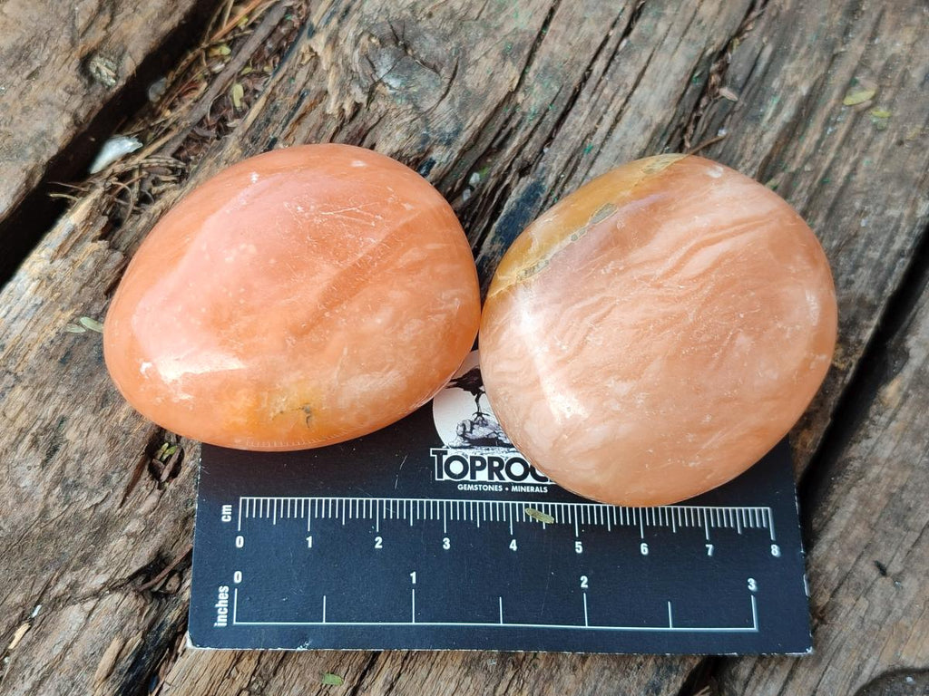 Polished Orange Twist Calcite Galets x 12 From Maevantanana, Madagascar - Toprock Gemstones and Minerals 