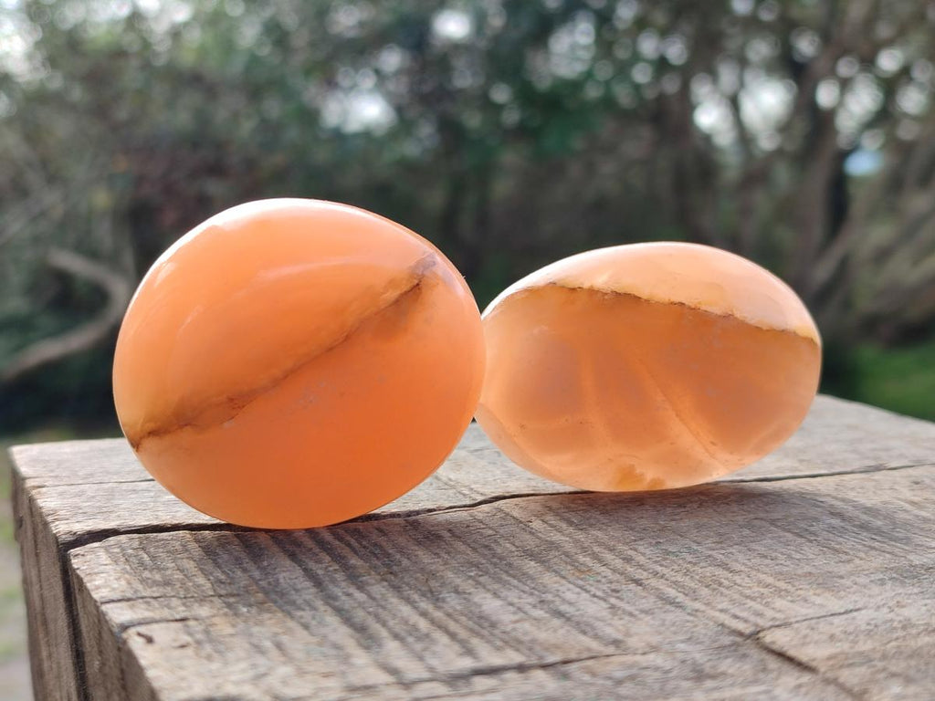 Polished Orange Twist Calcite Galets x 12 From Maevantanana, Madagascar - Toprock Gemstones and Minerals 