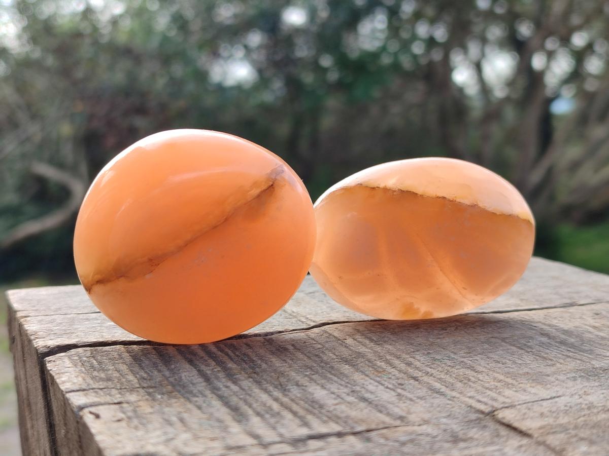 Polished Orange Twist Calcite Galets x 12 From Maevantanana, Madagascar - Toprock Gemstones and Minerals 
