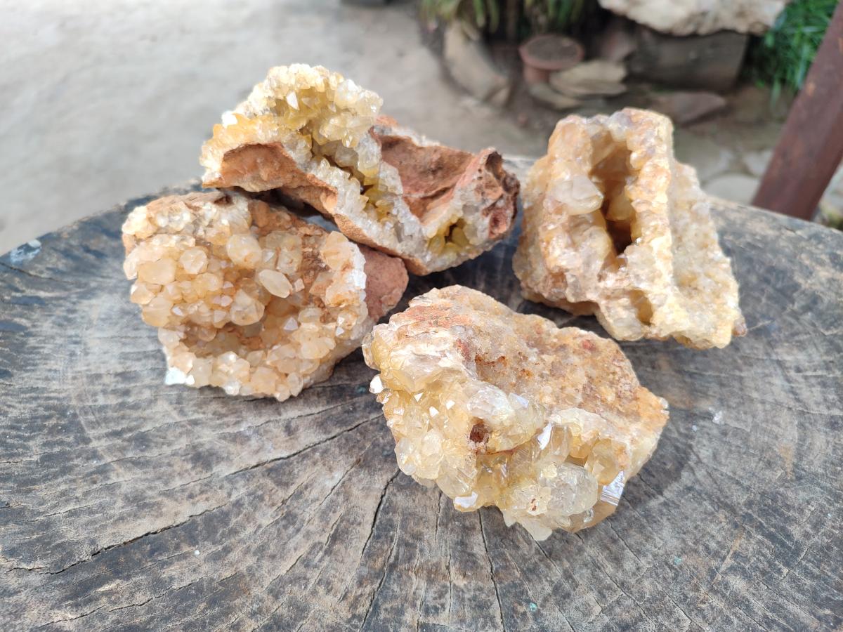 Natural Golden Limonite Quartz Vug Geode Specimens x 4 From Solwezi, Zambia - Toprock Gemstones and Minerals 