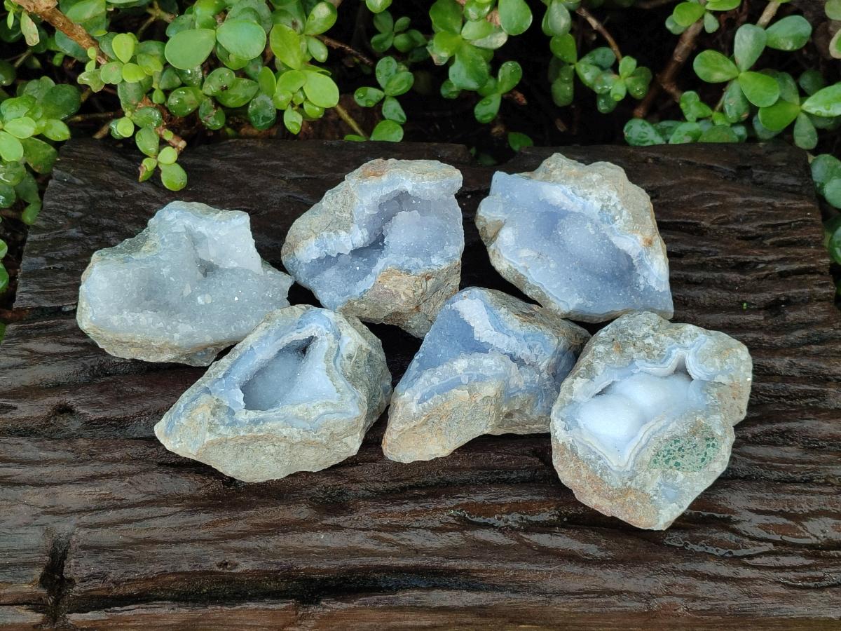 Natural Blue Lace Agate Geode Specimens x 6 From Nsanje, Malawi - Toprock Gemstones and Minerals 