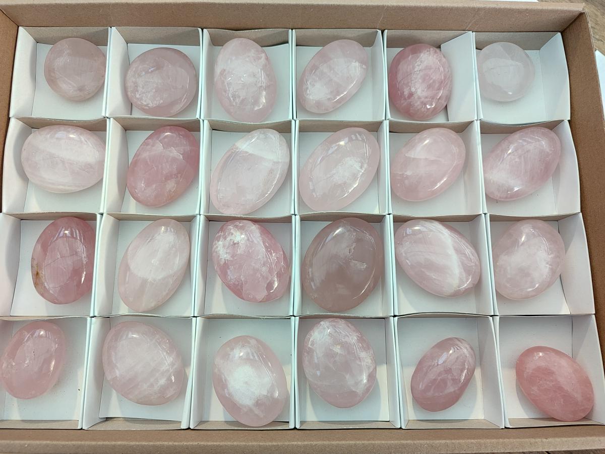 Polished Gemmy Rose Quartz Palm Stones x 24 From Madagascar - Toprock Gemstones and Minerals 