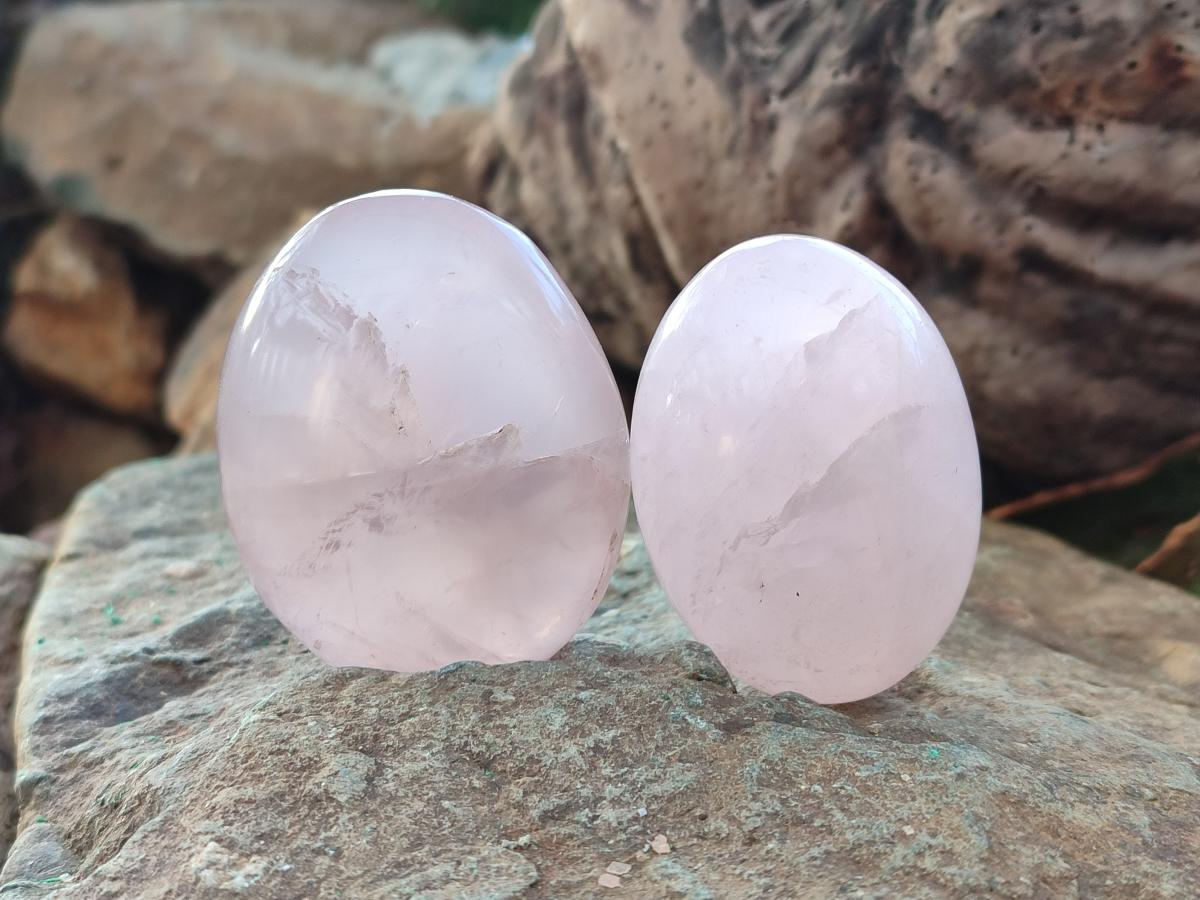 Polished Gemmy Rose Quartz Palm Stones x 24 From Madagascar - Toprock Gemstones and Minerals 