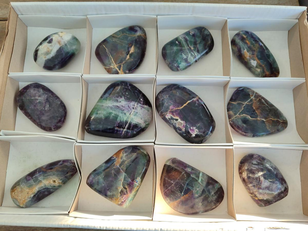 Polished Mix of Watermelon Fluorite Pieces x 12 From Uis, Namibia - Toprock Gemstones and Minerals 