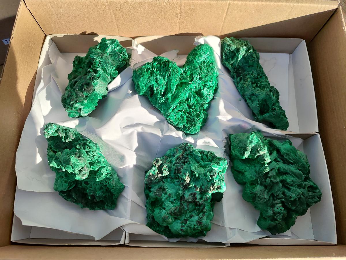 Natural Silky Malachite Specimens x 6 From Kasompe, Congo - Toprock Gemstones and Minerals 