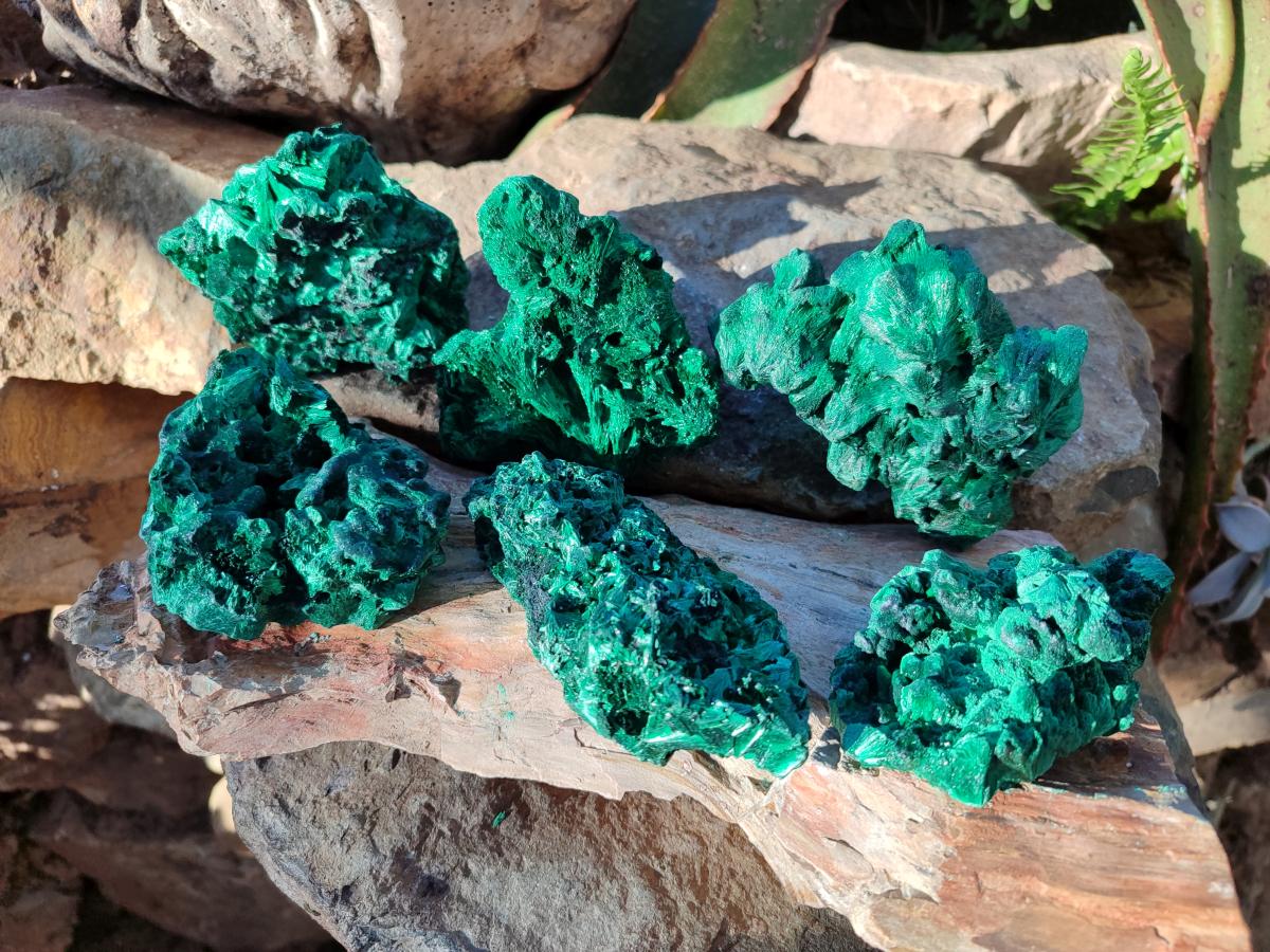 Natural Silky Malachite Specimens x 6 From Kasompe, Congo - Toprock Gemstones and Minerals 
